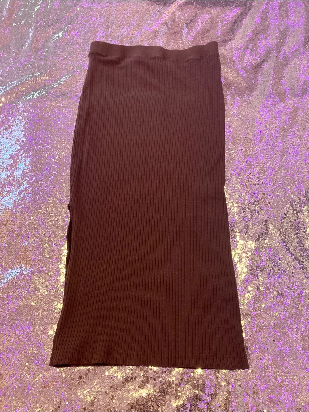 Zara Ribbed Midi Skirt in Dark Brown - Picture 1 of 4